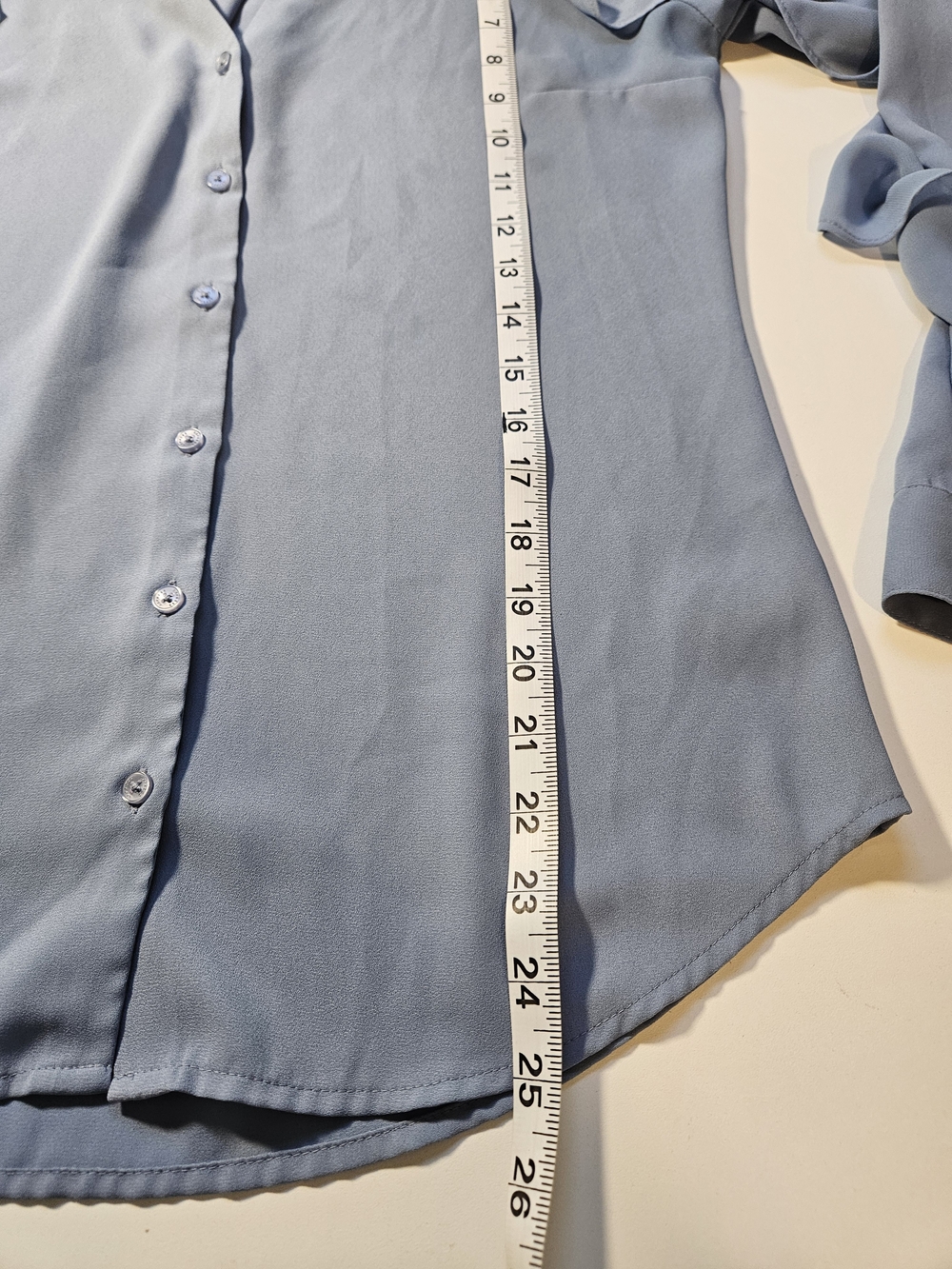 Express Light Blue Ruffle-Trim Button-Front Shirt - Picture 4 of 5